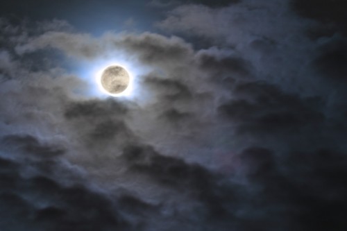 Full moon behind clouds